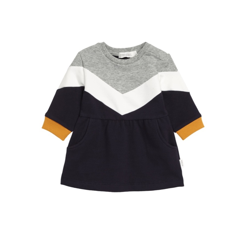 NWT miles baby Chevron Colorblock Knit Dress in Navy and Gold